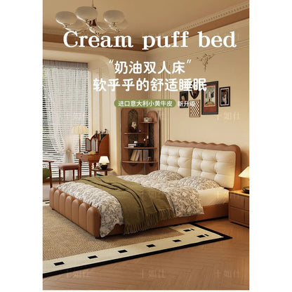 Elegant Upholstered Platform Bed — Leather Surface, Storage &amp; Padded Headboard