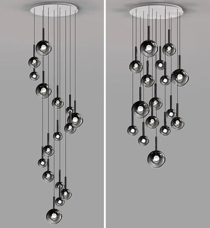 Nordic Stair Chandelier — Living & Dining Room Pendant Ceiling Light featuring multiple black glass globes suspended at varying heights, showcasing a modern Nordic design perfect for statement lighting.