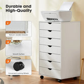 JHK 7 Drawer Chest Dressers Nightstand Storage Cabinet Wooden File Office Mobile Cabinet Wheels Living Room Organizer Rolling Jonine&