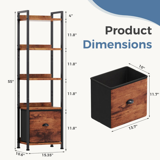 Books, Beauty & Storage — JHK 5-Tier Wood Bookshelf with Fabric Drawer