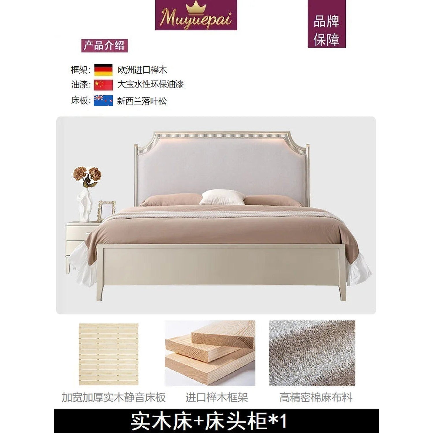 European Minimalist Waterproof Bed Frame with Headboard