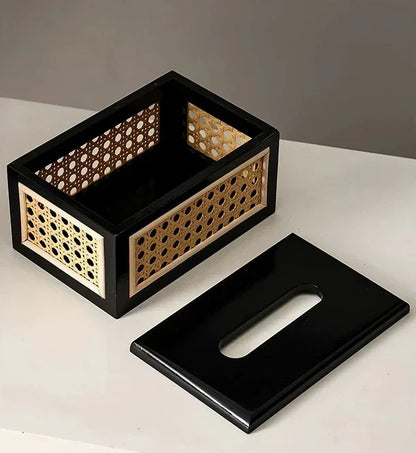 Rattan & Wood Tissue Box