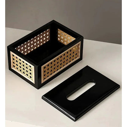 Rattan &amp; Wood Tissue Box