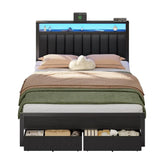 Queen Bed Frame with Charging Station and LED Lights, Grey Upholstered Headboard with Shelves, Metal Platform Bed, Customized Jonine&