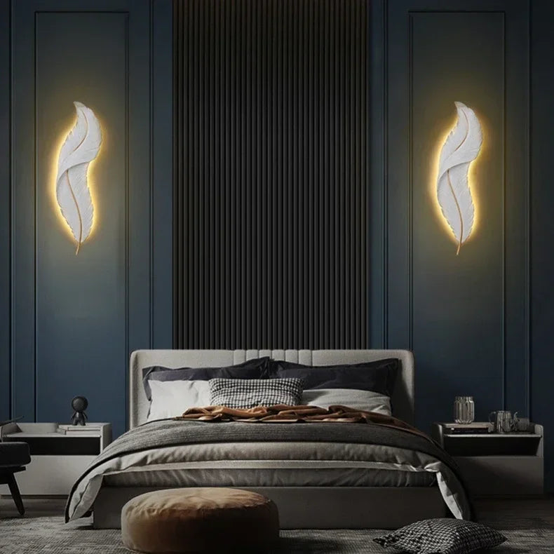 Nordic Feather LED Wall Sconce — Modern Resin Wall Light