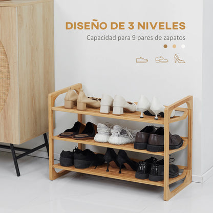HOMCOM 3-tier Bamboo Shoe Rack for 9 Pairs of Shoes 76x33x51cm Natural