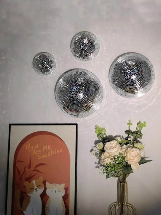 Disco Ball Mirror Wall Decor — Metallic Semicircle Reflective Wall Art