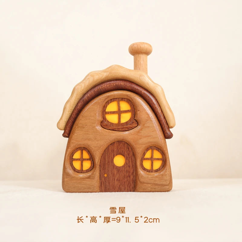 Nordic Style Wooden House Ornaments Miniature Landscape Creative Cute Gifts Home Decor Wooden Building Desktop Decorations