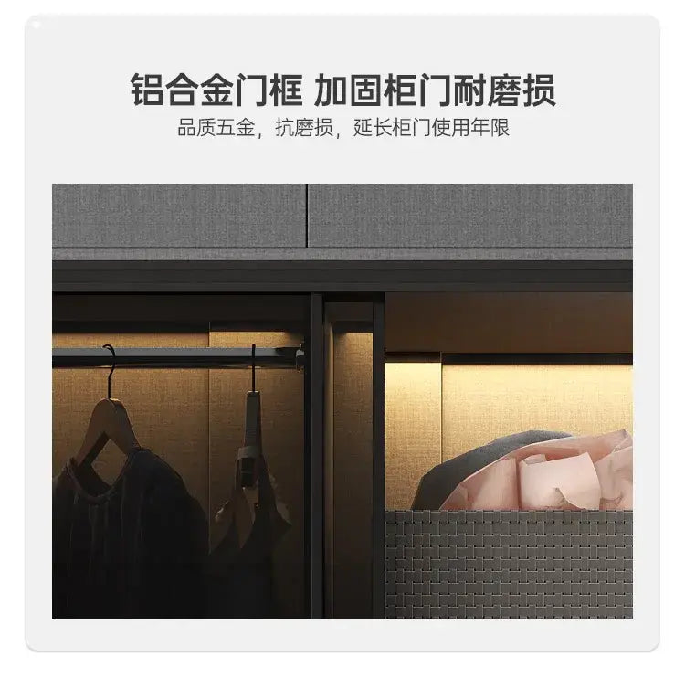 Bedroom Glass Sliding Door Wardrobe Clothes Storage Cabinet Closet Double Wardrobe Cabinets Wardrobes Furniture Modern Simple Jonine&