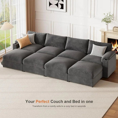 Oversized Cloud Sectional Sofa — 8-Seat Velvet with Chaise