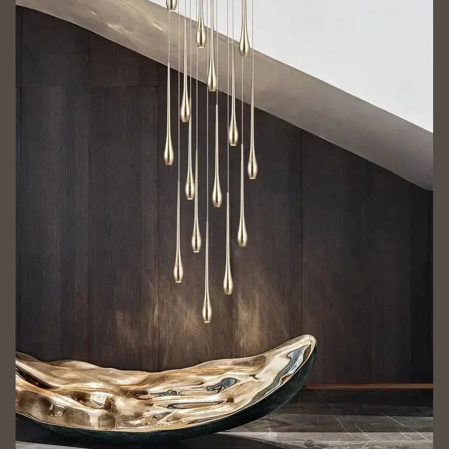 Modern Branch Shaped Gold Bar Staircase Long Chandelier For Duplex Living Room Dining Room Restaurant Home Decor Lustre Fixtures