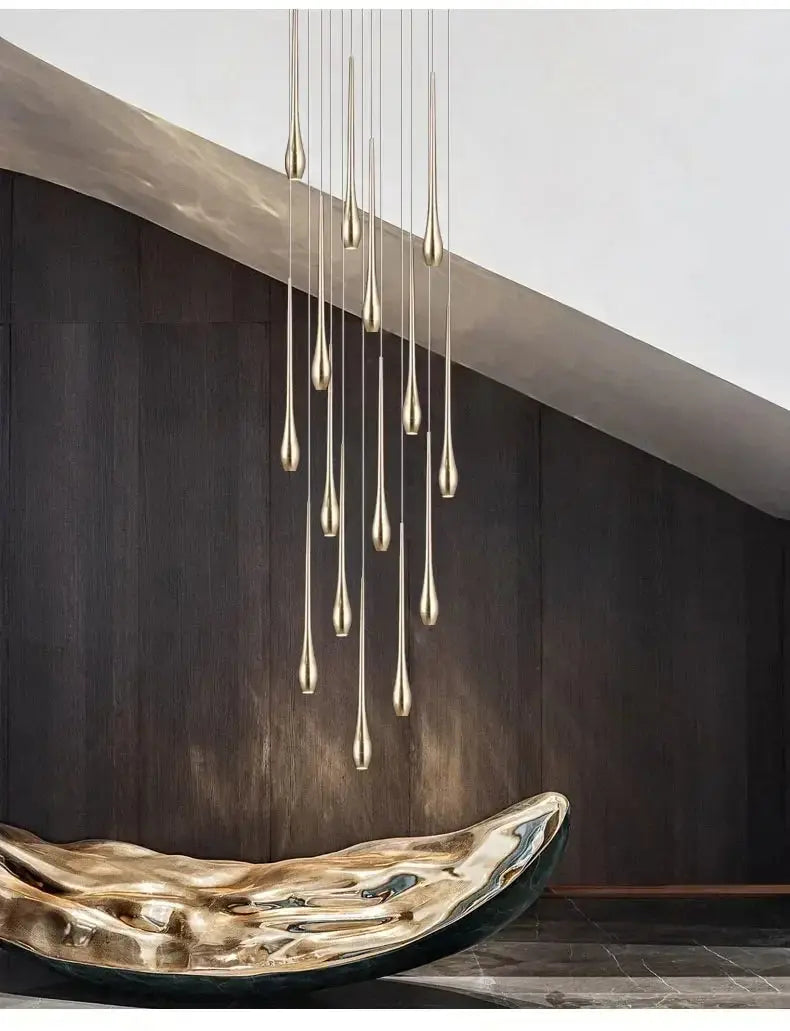 Golden Branch Staircase Chandelier — Multi-Light Pendant for Duplex &amp; Statement Spaces Jonine&