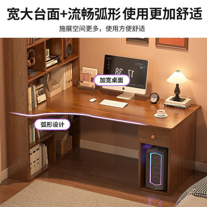 L-Shaped Corner Desk with Bookshelf — Dual Monitor &amp; Home Office