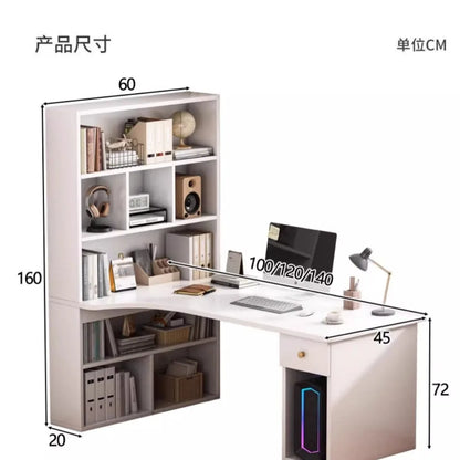L-Shaped Corner Desk with Bookshelf — Dual Monitor & Home Office