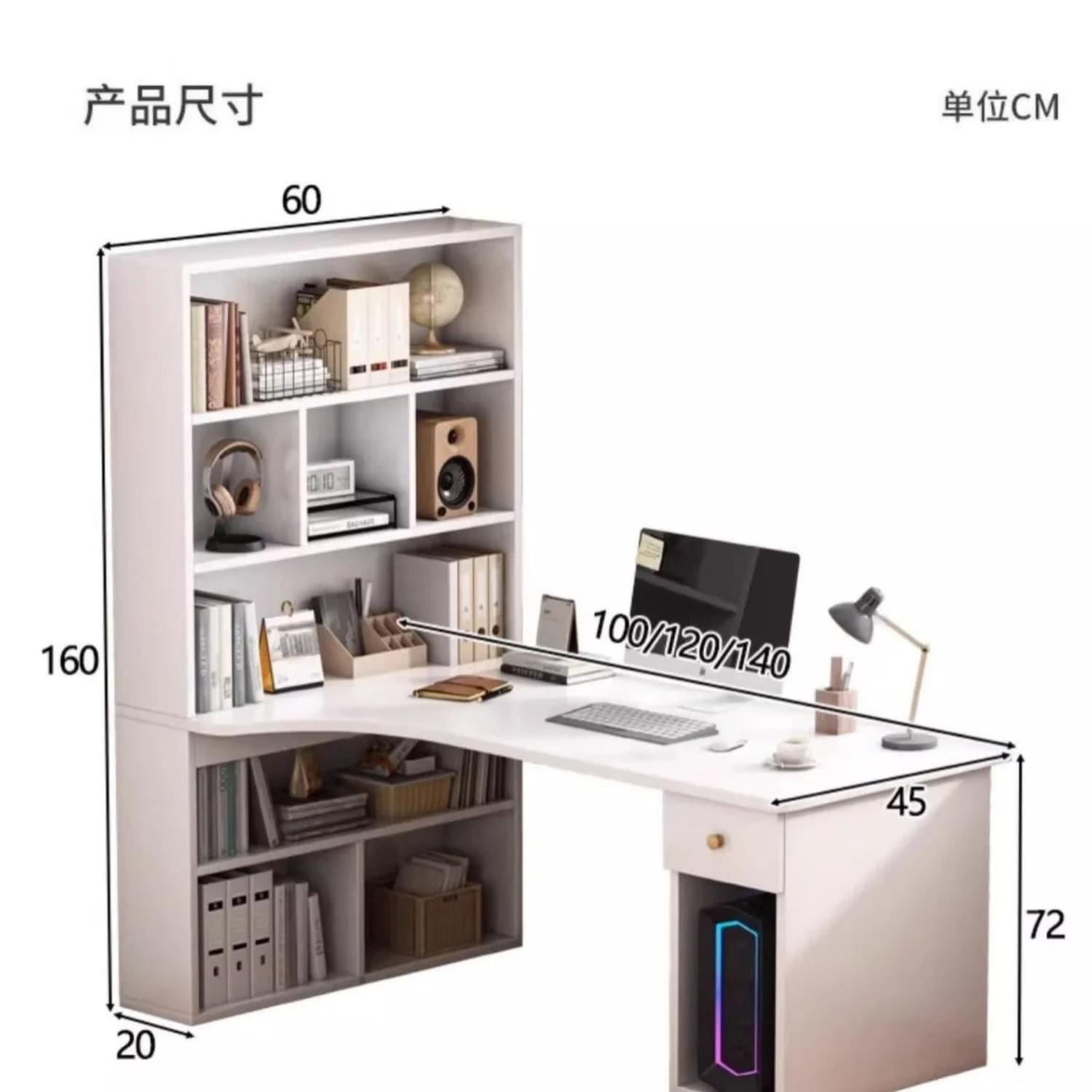 L-Shaped Corner Desk with Bookshelf — Dual Monitor &amp; Home Office