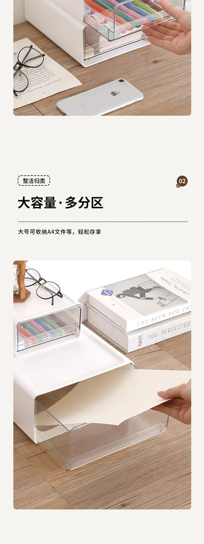 2/3pcs Office Table Clear Storage Boxes Drawer Type Office Workstation A4 File Organizer Storage Box Study Stack Storage Cabinet