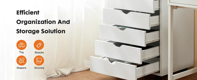 JHK 7 Drawer Chest Dressers Nightstand Storage Cabinet Wooden File Office Mobile Cabinet Wheels Living Room Organizer Rolling Jonine&
