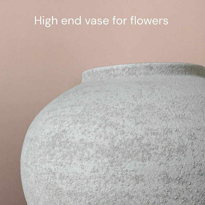 Stone-Texture Round Vase — Large Rustic Centerpiece