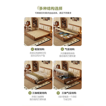 Elegant Upholstered Platform Bed — Leather Surface, Storage &amp; Padded Headboard