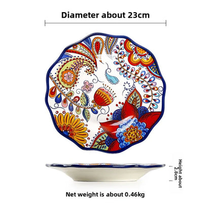 Hand-Painted Ceramic Steak Plate — Irregular Western Dinnerware