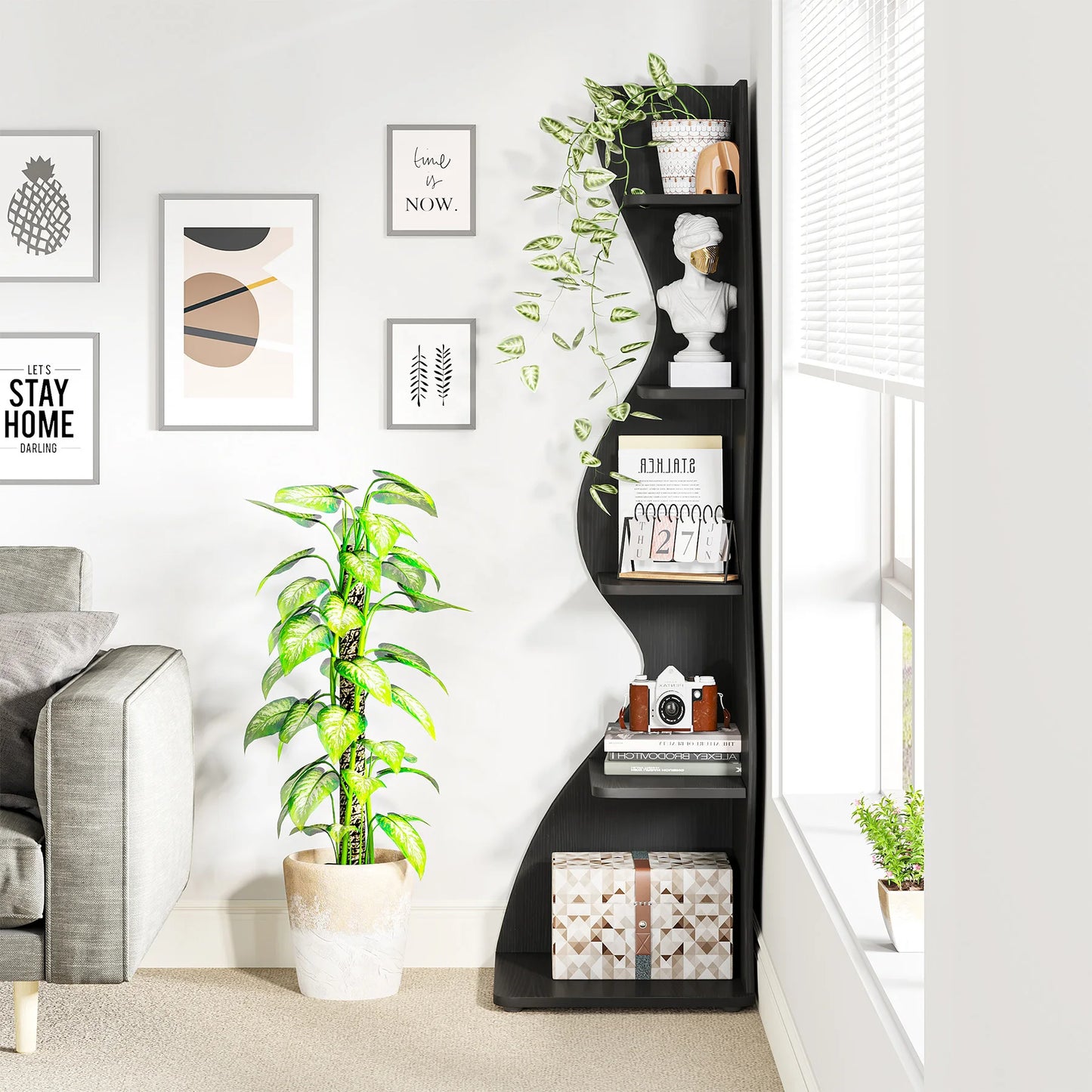 The Corner That Finally Does Something — Tribesigns 5-Tier Wall Corner Bookshelf & Plant Stand