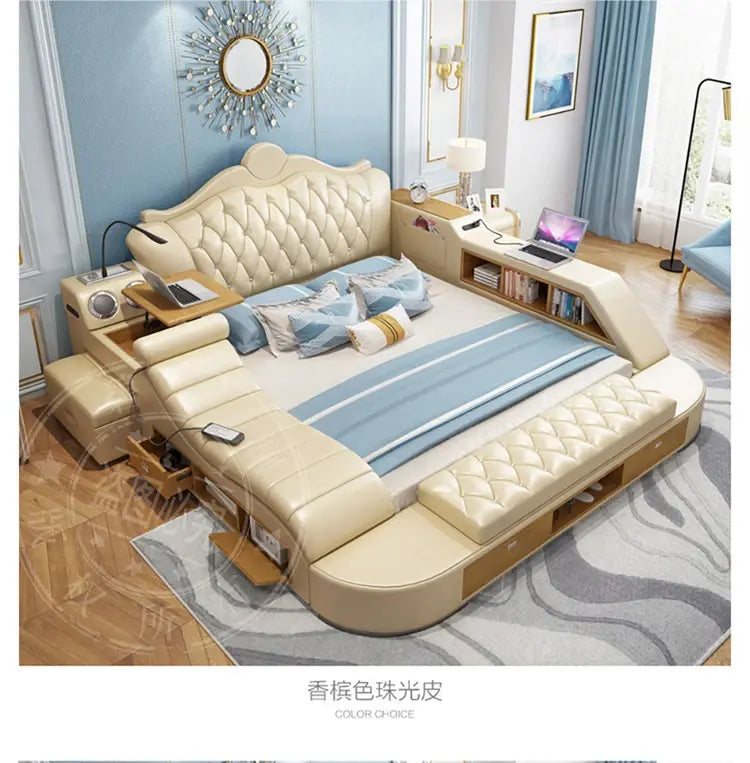 Headboard Storage Double Bed Queen Drawers King Size Smart Bed Luxury Princess Modern Letto Matrimoniale Bedroom Furniture Jonine&