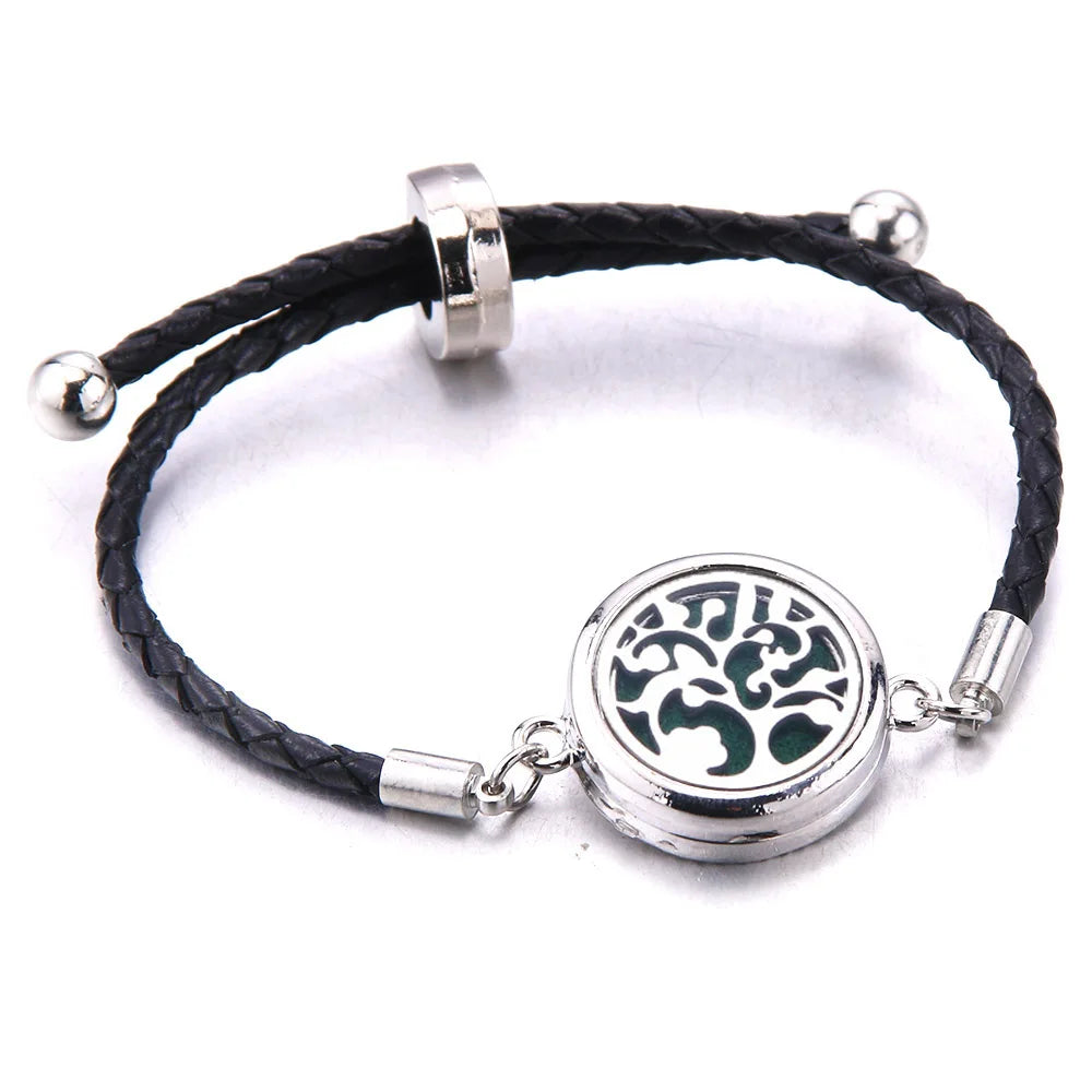 The Scent Locket — Aromatherapy Essential Oil Diffuser Bracelet in Black Leather &amp; Stainless Steel