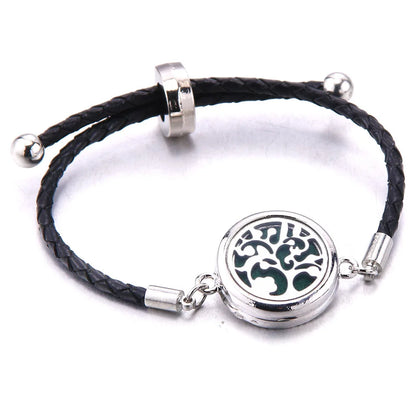 The Scent Locket — Aromatherapy Essential Oil Diffuser Bracelet in Black Leather &amp; Stainless Steel
