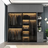 Bedroom Glass Sliding Door Wardrobe Clothes Storage Cabinet Closet Double Wardrobe Cabinets Wardrobes Furniture Modern Simple Jonine&