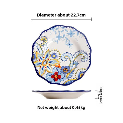 Hand-Painted Ceramic Steak Plate — Irregular Western Dinnerware