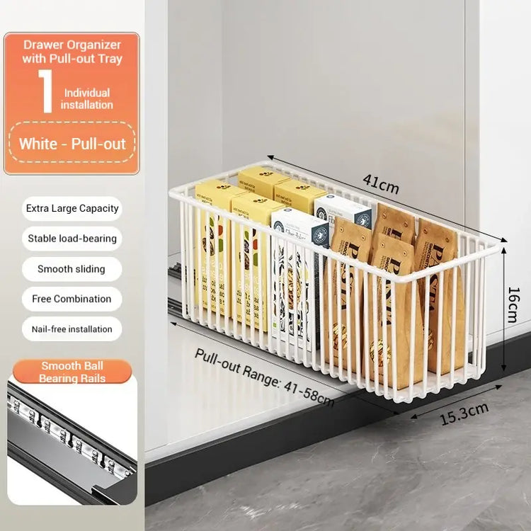 2Pcs Pull Out Cabinet Organizer Carbon Steel Slide Out Drawers Sliding Pantry Shelves For Kitchen Base Cabinet Organization Jonine&