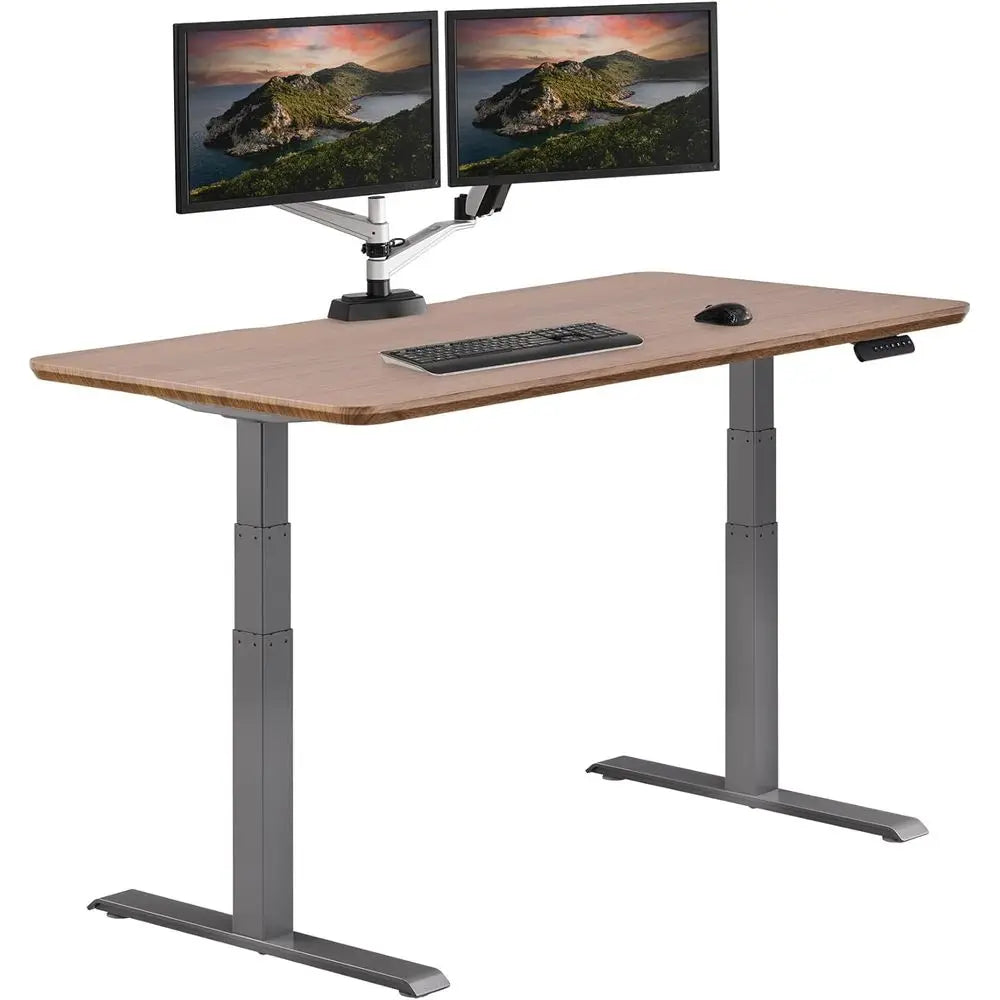 60x30 Dual Motor Electric Desk, Adjustable Height, Memory Presets, T-Leg Design, Walnut Finish for Home Office