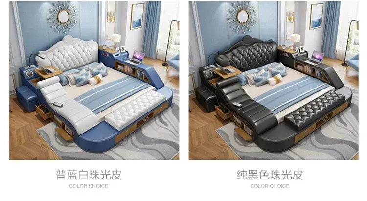 Headboard Storage Double Bed Queen Drawers King Size Smart Bed Luxury Princess Modern Letto Matrimoniale Bedroom Furniture Jonine&