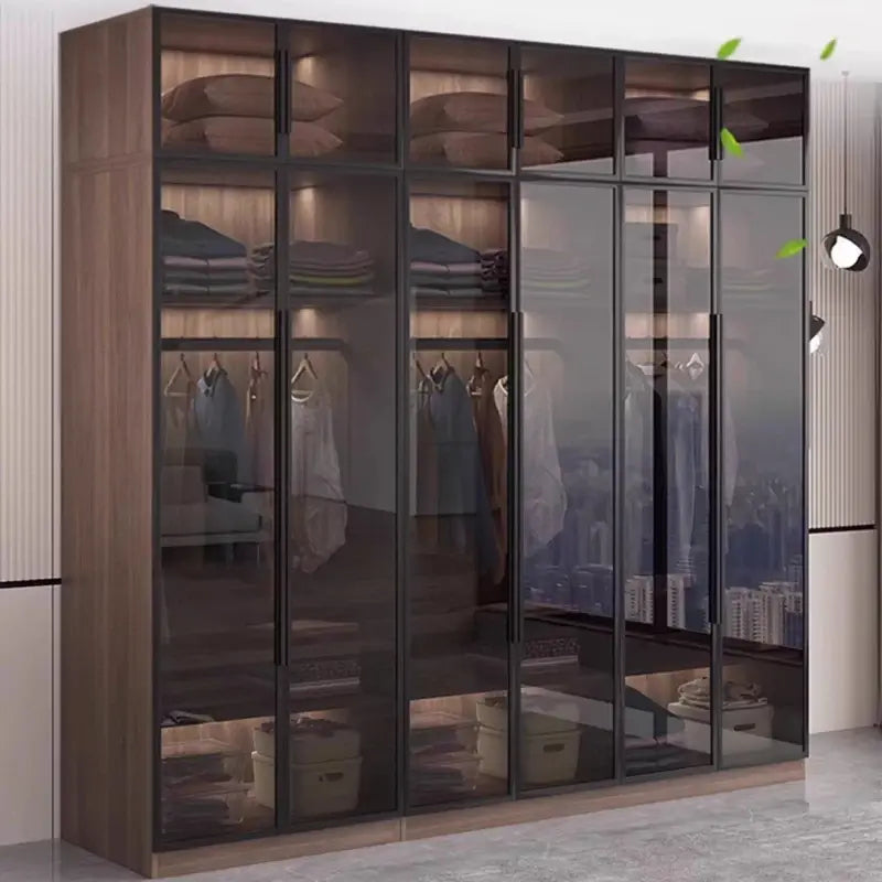 Glass light luxury corner cloakroom wardrobe Double clothes closet cabinets and wardrobes Cabinet dressing clothe home furniture Jonine&