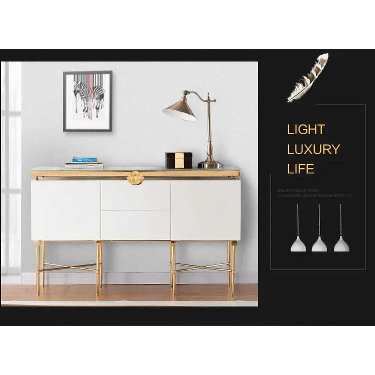 Modern Glass &amp; Steel Sideboard Cabinet