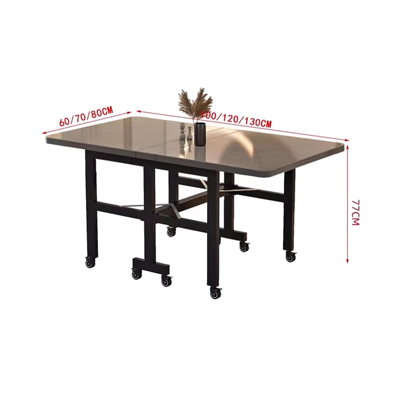 Extendable Dark Luxury Dining Table — Space-Saving with Casters
