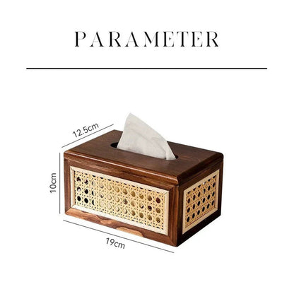 Rattan &amp; Wood Tissue Box