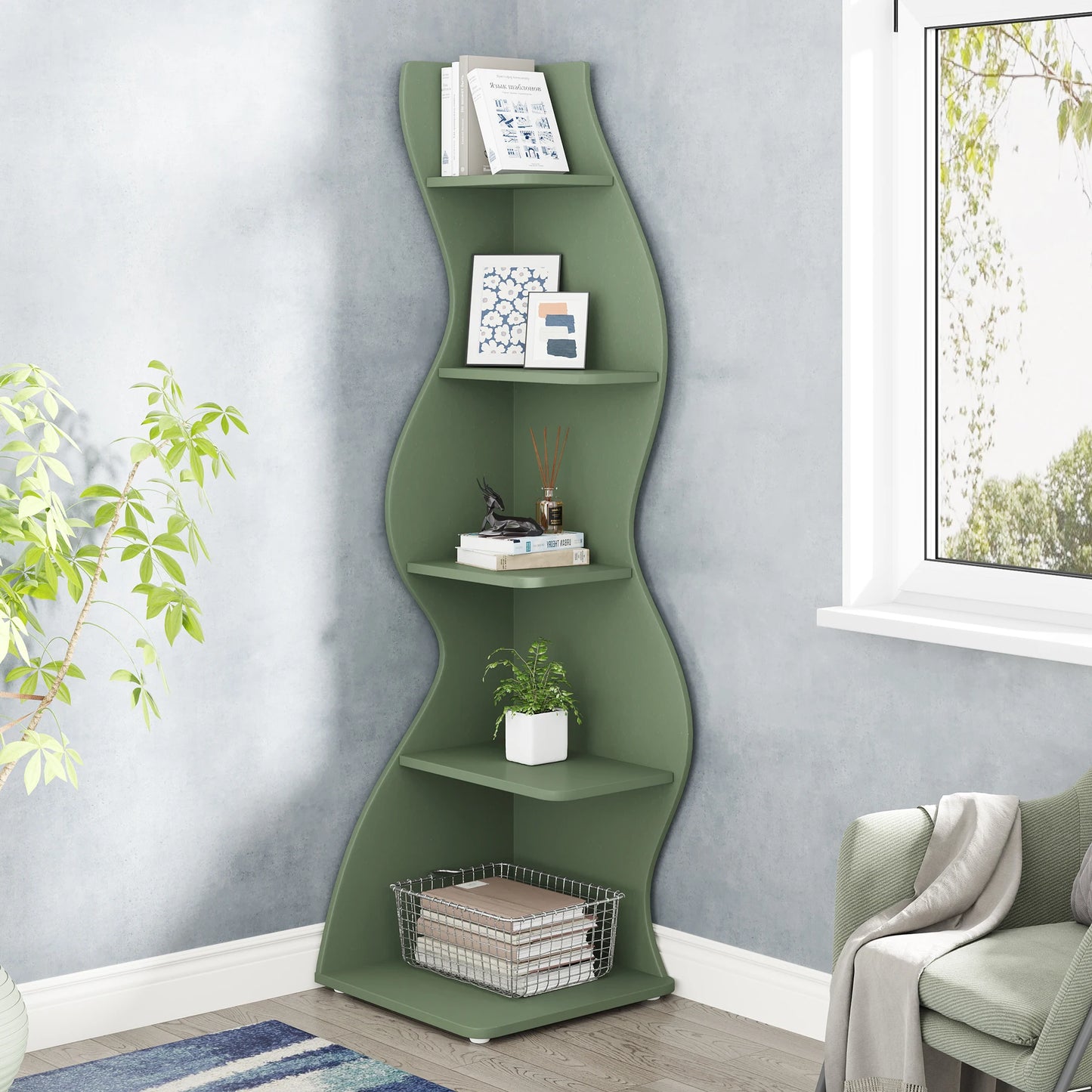 The Corner That Finally Does Something — Tribesigns 5-Tier Wall Corner Bookshelf & Plant Stand