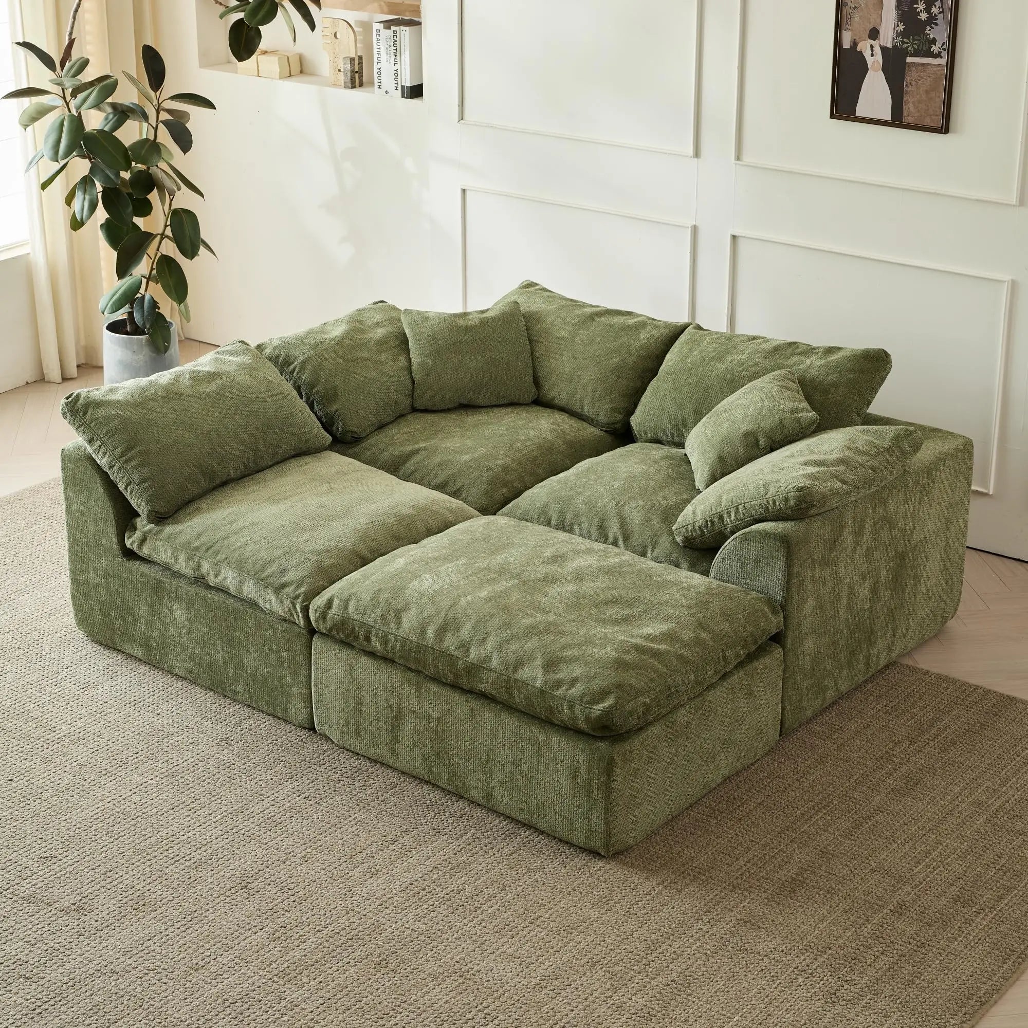 The Cloud Sofa — 109" Oversized L-Shaped Chenille Sectional with Ottoman