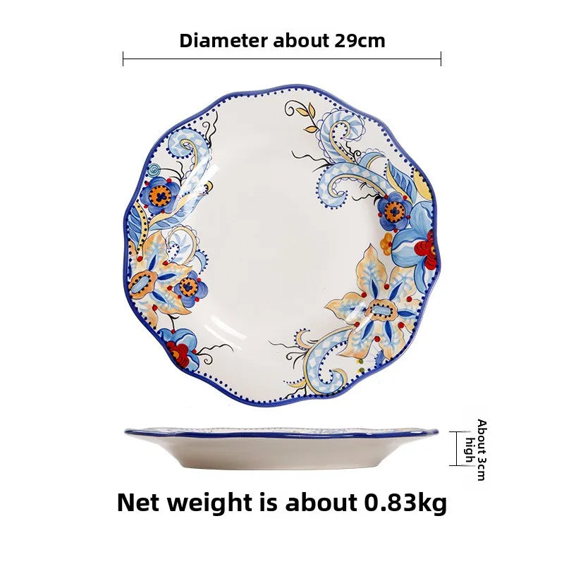 Hand-Painted Ceramic Steak Plate — Irregular Western Dinnerware