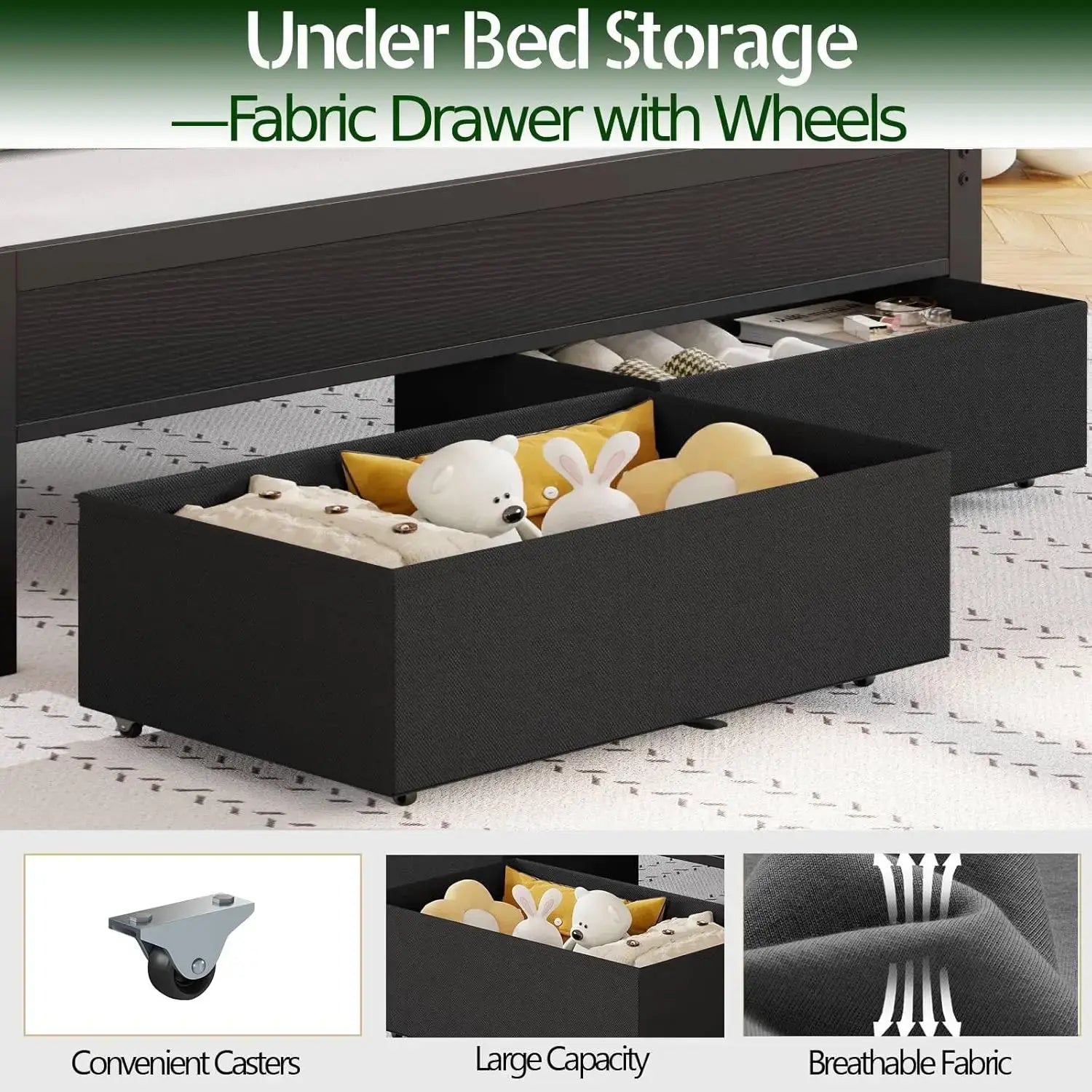 Queen Bed Frame with Charging Station and LED Lights, Grey Upholstered Headboard with Shelves, Metal Platform Bed, Customized Jonine&