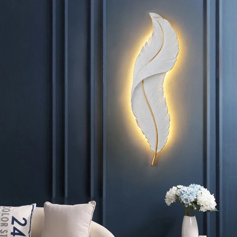 White Feather LED Wall Sconce — Modern Resin Bedroom & Living Room Light
