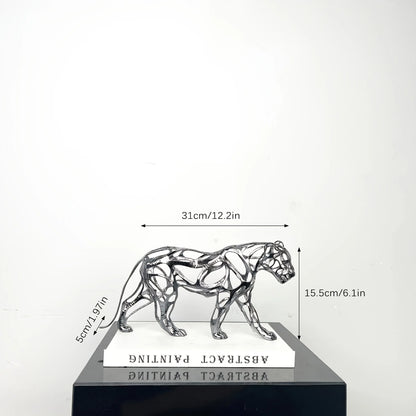 Nordic Metal Leopard Sculpture — Living Room Desktop Home Décor featuring a sleek metal openwork design in metallic finish, ideal as a sculptural home accent for modern Nordic interiors.