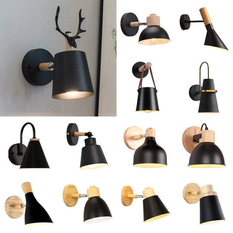 Nordic LED Wall Lamp Wood Creative Lighting Fixture Guest Room Balcony Staircase Sconce Bedroom Bedside Decor Light Chandelier Jonine&