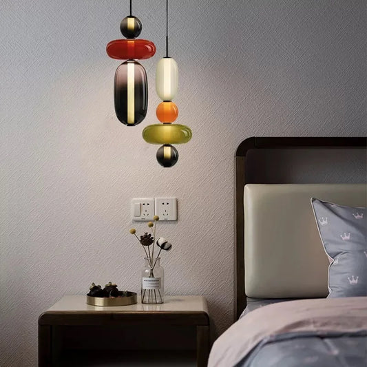 Wabi-Sabi Candy Glass LED Pendant Light — Japanese Ceiling Chandelier for Living Room & Bedroom
