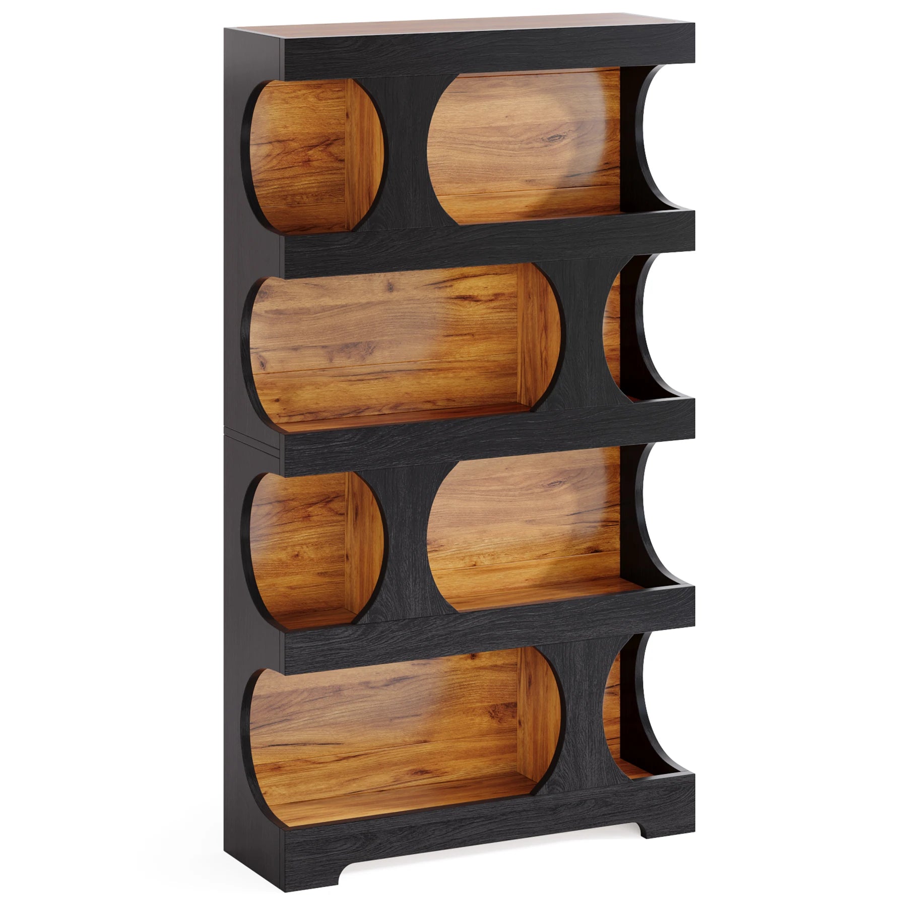 Tribesigns 71" Tall Bookcase, 4-Tier S-Shaped Bookshelf, Wood Decorative Storage Shelving, Modern Freestanding Display Shelves