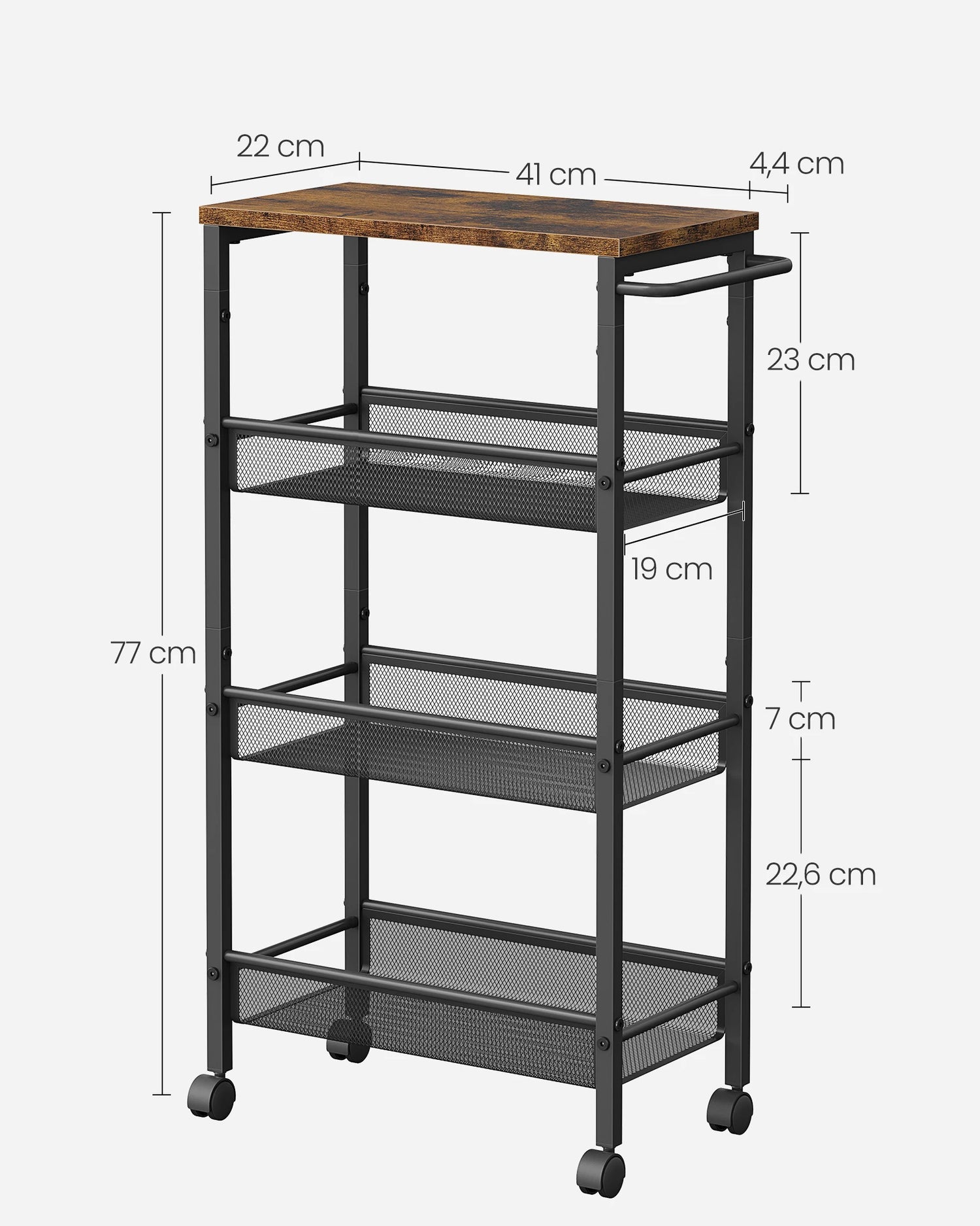 VASAGLE 4-Tier Rolling Storage Trolley — Space-Saving Cart with Wheels