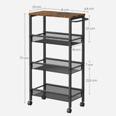 VASAGLE 4-Tier Rolling Storage Trolley — Space-Saving Cart with Wheels Jonine’s Corner