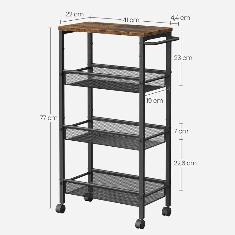 VASAGLE 4-Tier Rolling Storage Trolley — Space-Saving Cart with Wheels Jonine’s Corner