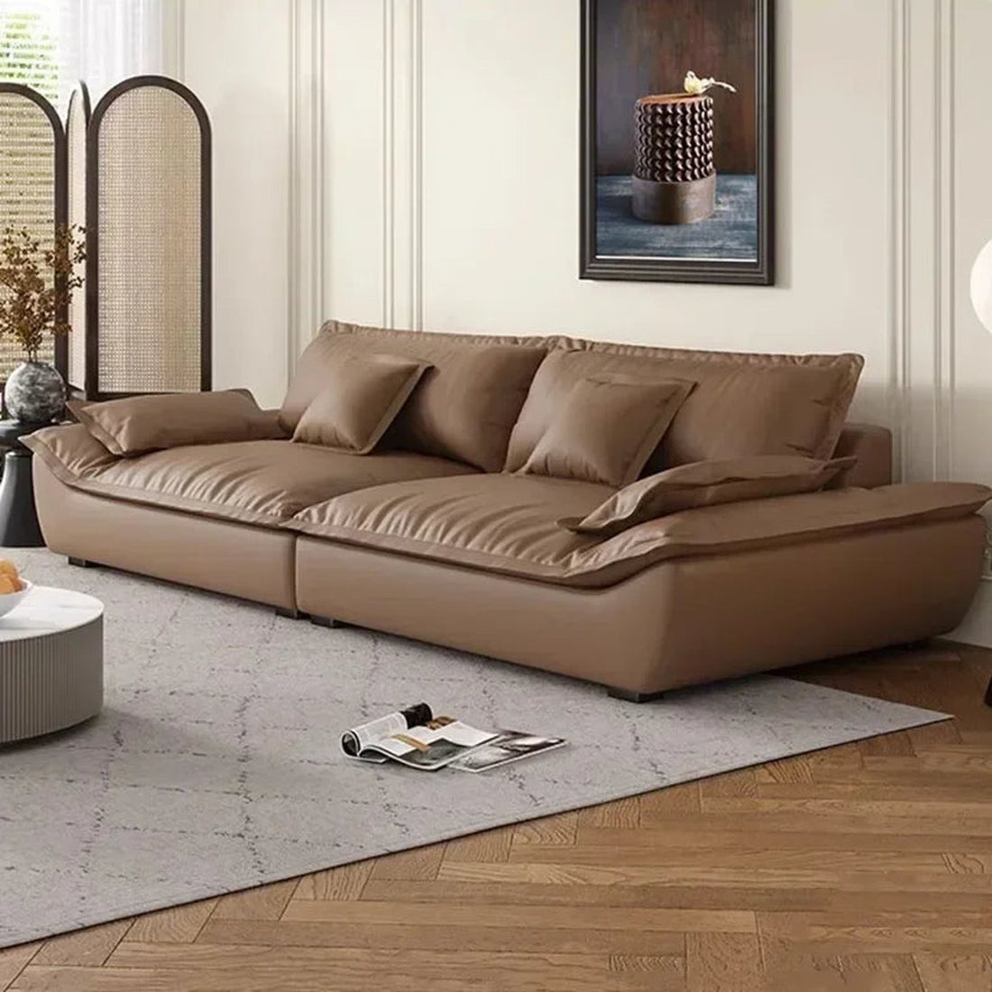 Luxury Genuine Leather Sofa — Designer Modular Living Room Seating
